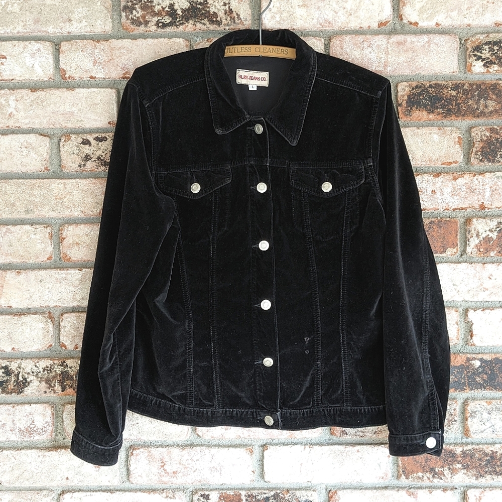 ♠️ Black Velour Jacket Bleu Jeans Co. Size L **Distressed**